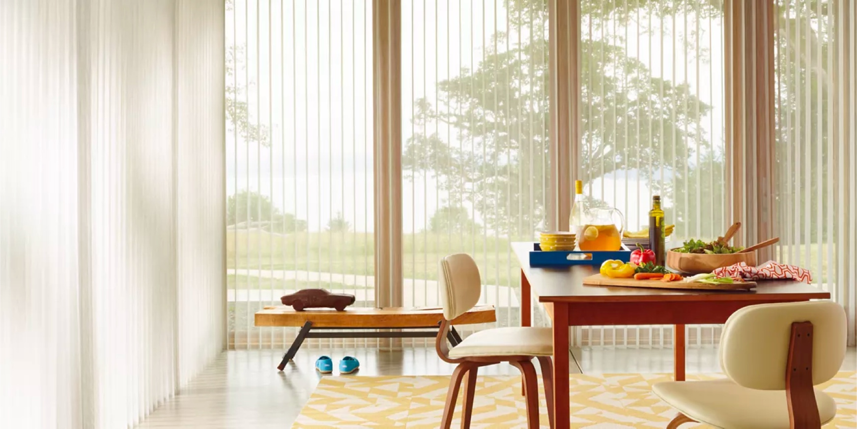 Window treatments with rug