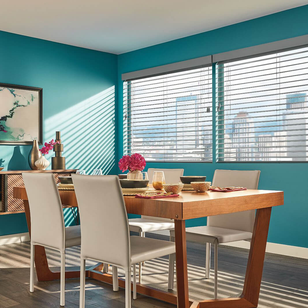 Graber wood blinds for dining room | Floor to Ceiling Freeport